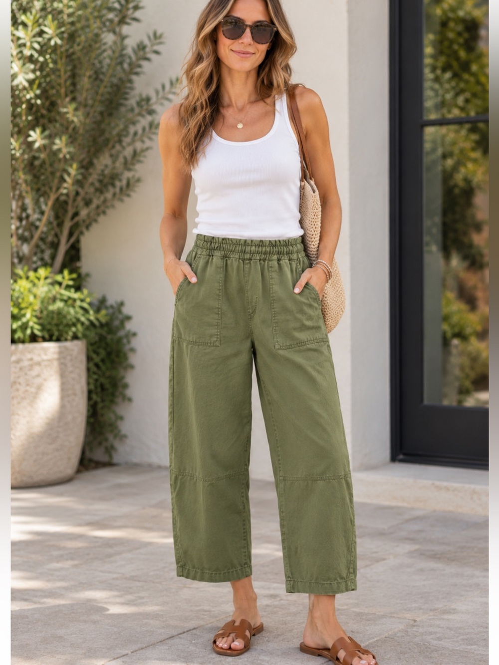 Pilcro Izzie Relaxed Pull-On Barrel Pants Green Size Small